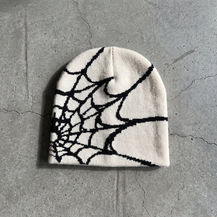 Bone and black web knit beanie