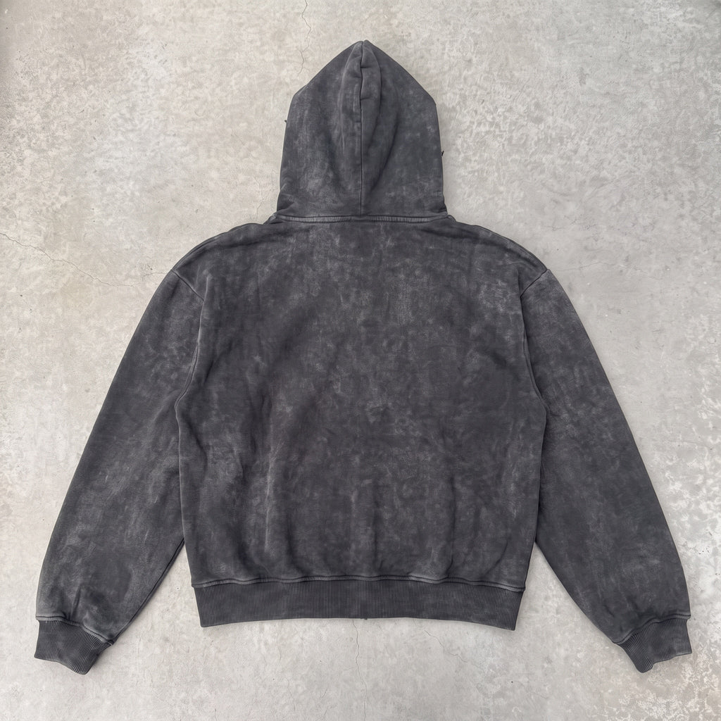 Back of the Washed Black hoodie, completely plain with no print or logo